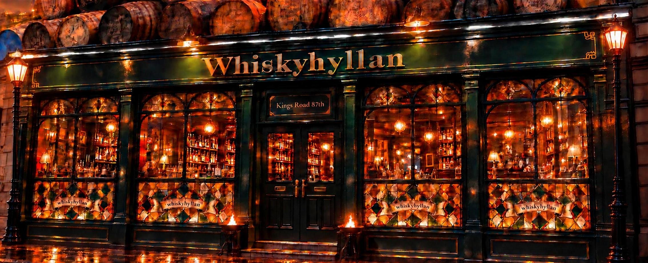 Whiskybar med fat i fasaden